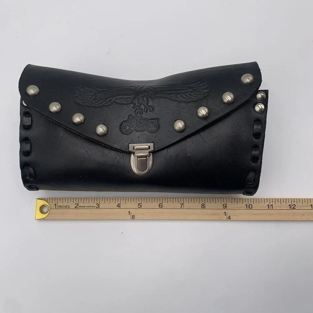 Leather Motorcycle Studded Storage Pouch Eagle‎